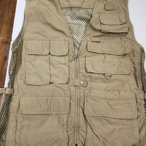 Weekender Vest Mens M Traveler Beige Zip Up Utility Multi Pocket Mesh Fishing